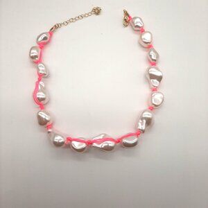 NEON PINK NATURAL SHAPE PEARL NECKLACE PEARLS CORDED  BRIGHT adjustable chocker